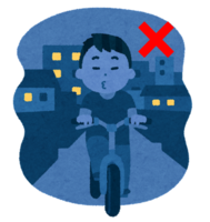 イラスト：こんな乗り方も禁止です　夜間の無灯火