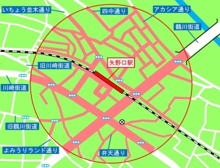 地図：矢野口駅周辺の自転車等放置禁止区域図