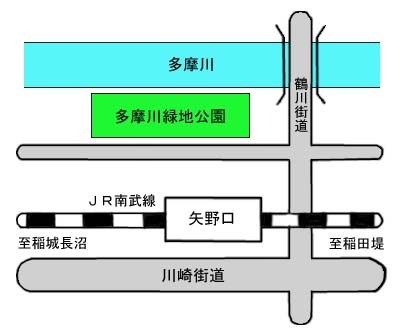 地図：多摩川緑地公園への案内図
