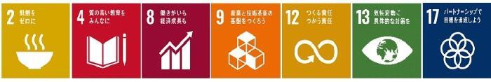 イラスト：SDGsの目標2、4、8、9、12、13、17