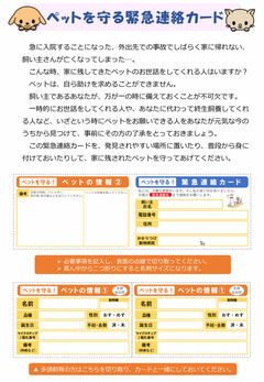 カードの写真：ペットを守る緊急連絡カード（表面）