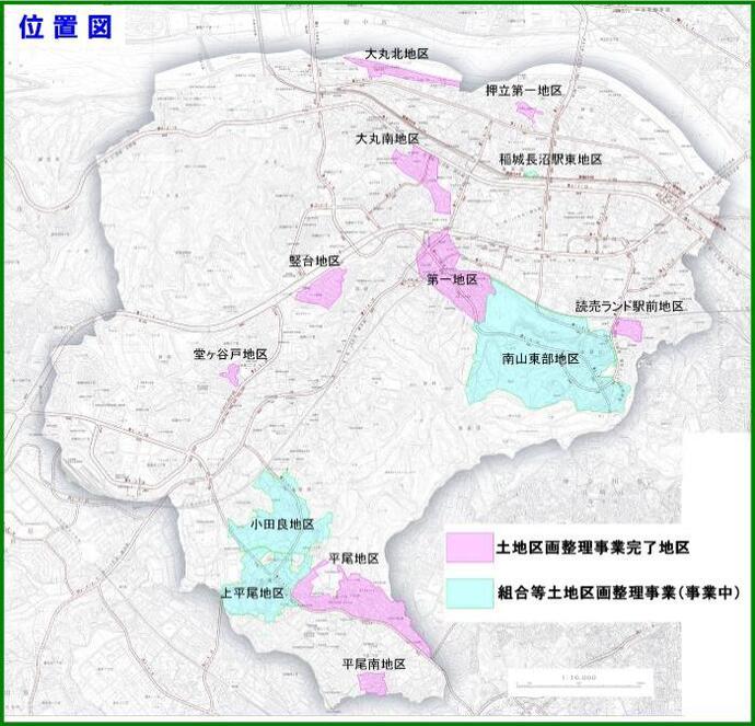 地図：組合等施行土地区画整理事業の位置図