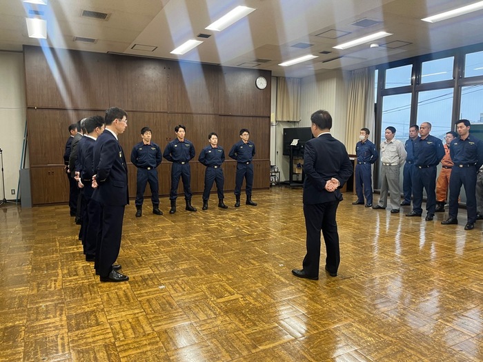 緊急消防援助隊第二次派遣隊に向けて市長訓示